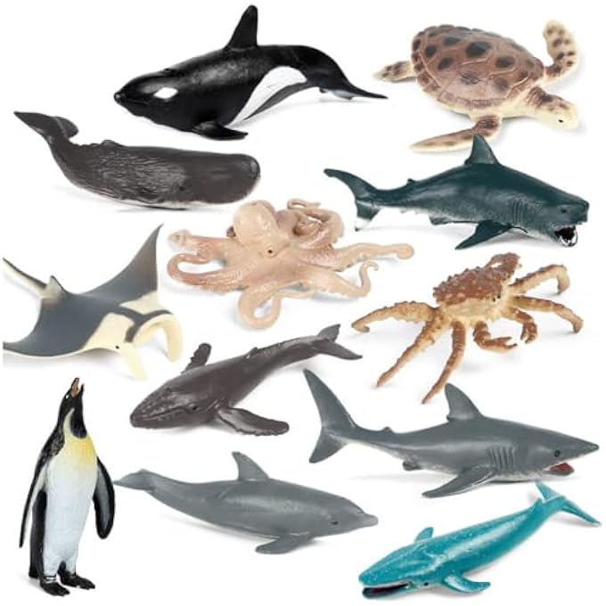 12 PCS REALISTIC SHARK BATH TOY FIGURINES, PLASTIC OCEAN SEA ANIMALS FIGURES SET INCLUDES GREAT WHITE SHARK CAKE TOPPERS CHRISTMAS BIRTHDAY GIFT FOR KIDS TODDLERS - Image 1